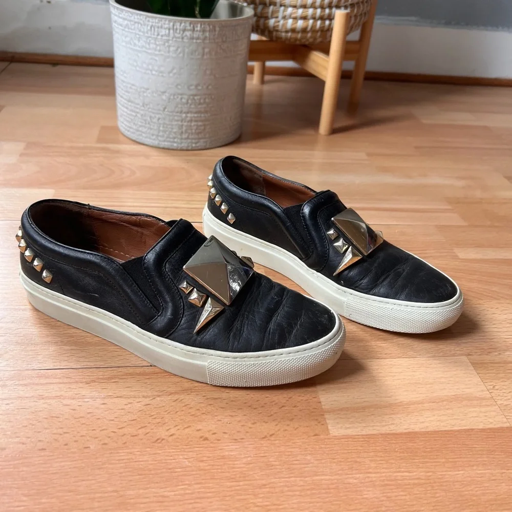 Givenchy Black Leather Slip-Ons with Gold stud embellishments Accents - Picture 2 of 14